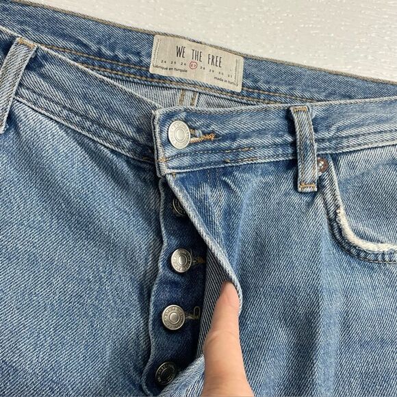 We the Free People Maggie Straight Leg Distressed Denim Women’s Sz 27 Blue Jeans - Picture 6 of 11